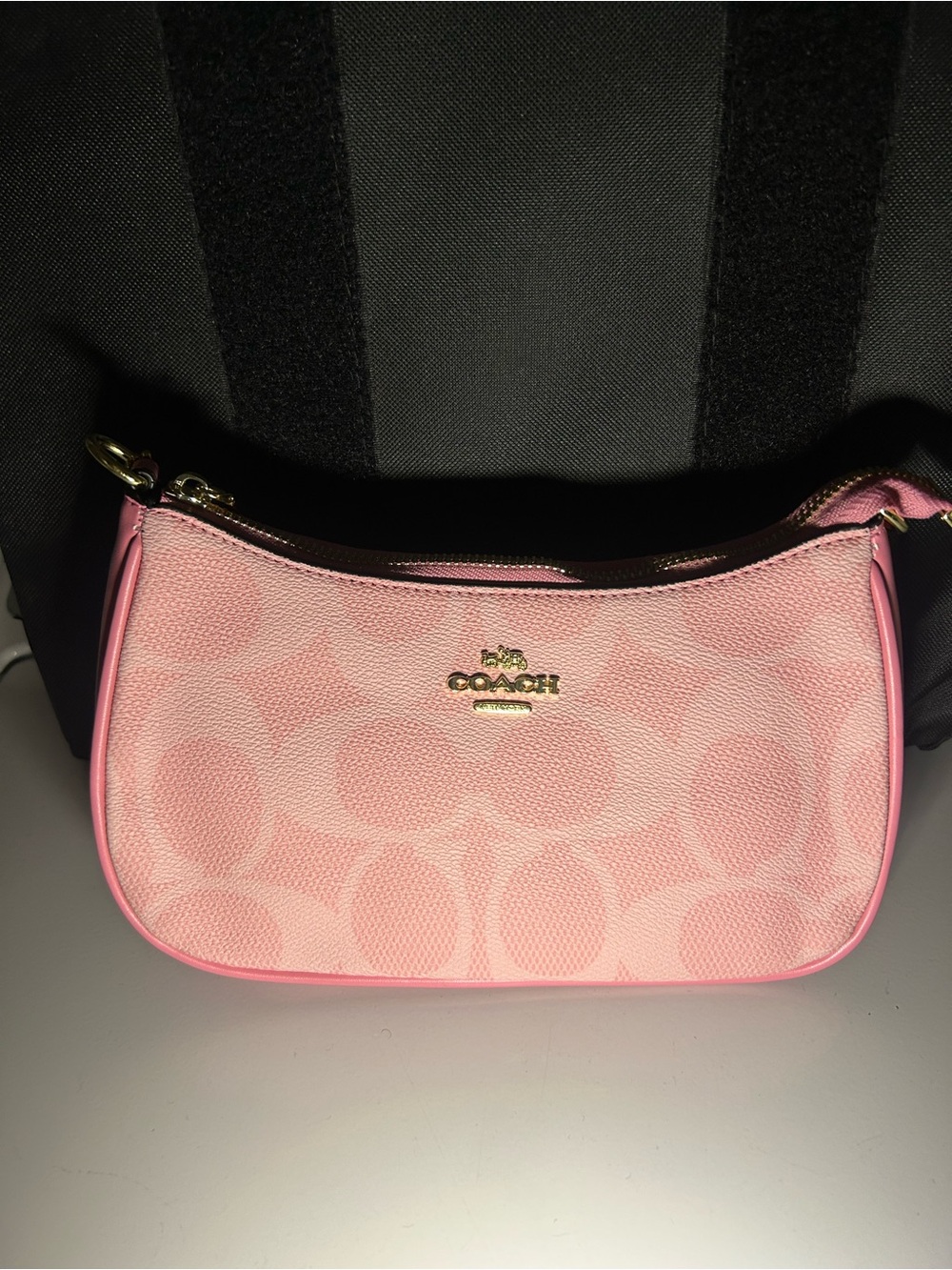 Coach Pink Signature Mini Shoulder Bag with Gold Hardware